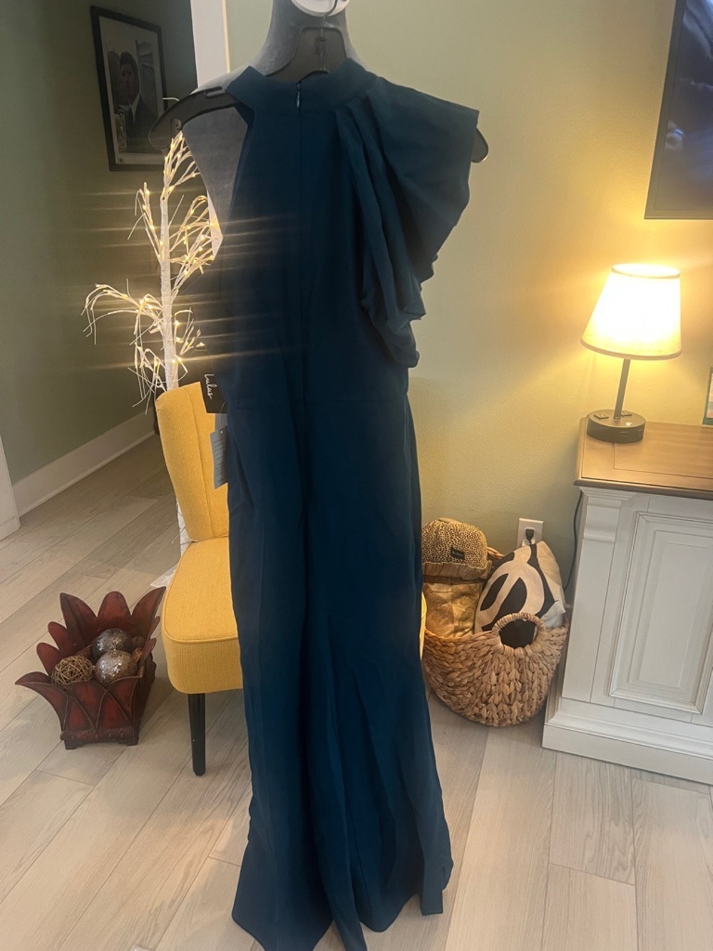 Lulu's Deep Teal  High-Neck Ruffle Maxi Dress - Picture 3 of 9